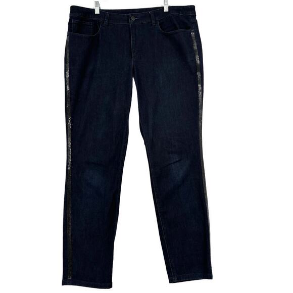 Christopher & Banks Metallic Tuxedo Stripe Jeans Stretch Denim Slim Leg Size 16 - Picture 1 of 14